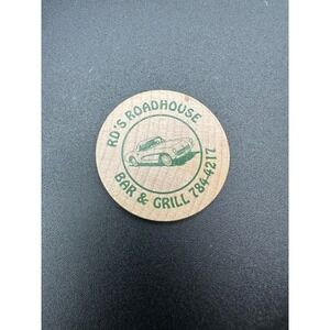 Vintage RD's Roadhouse Bar & Grill Wooden Token Good For One Bottom‎ Shelf Drink